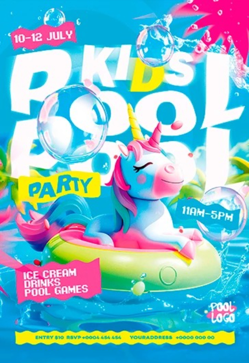 Kids Pool Party Flyer